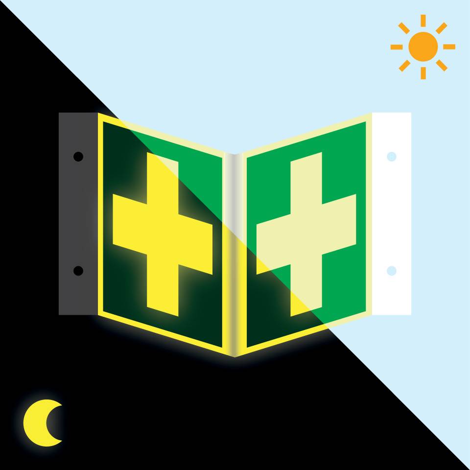 PERMALIGHT® power langnachleuchtend Rettungs-Nasenschild Erste Hilfe, ASR/ISO, Kunststoff, 300x300mm