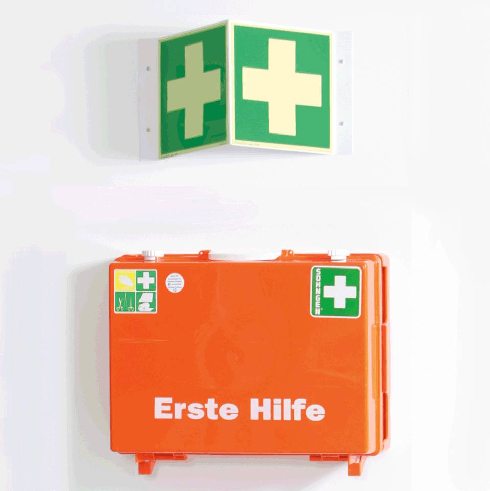 PERMALIGHT® power langnachleuchtend Rettungs-Nasenschild Erste Hilfe, ASR/ISO, Kunststoff, 300x300mm