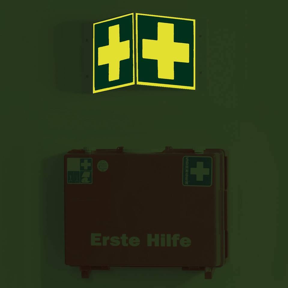 PERMALIGHT® power langnachleuchtend Rettungs-Nasenschild Erste Hilfe, ASR/ISO, Kunststoff, 300x300mm