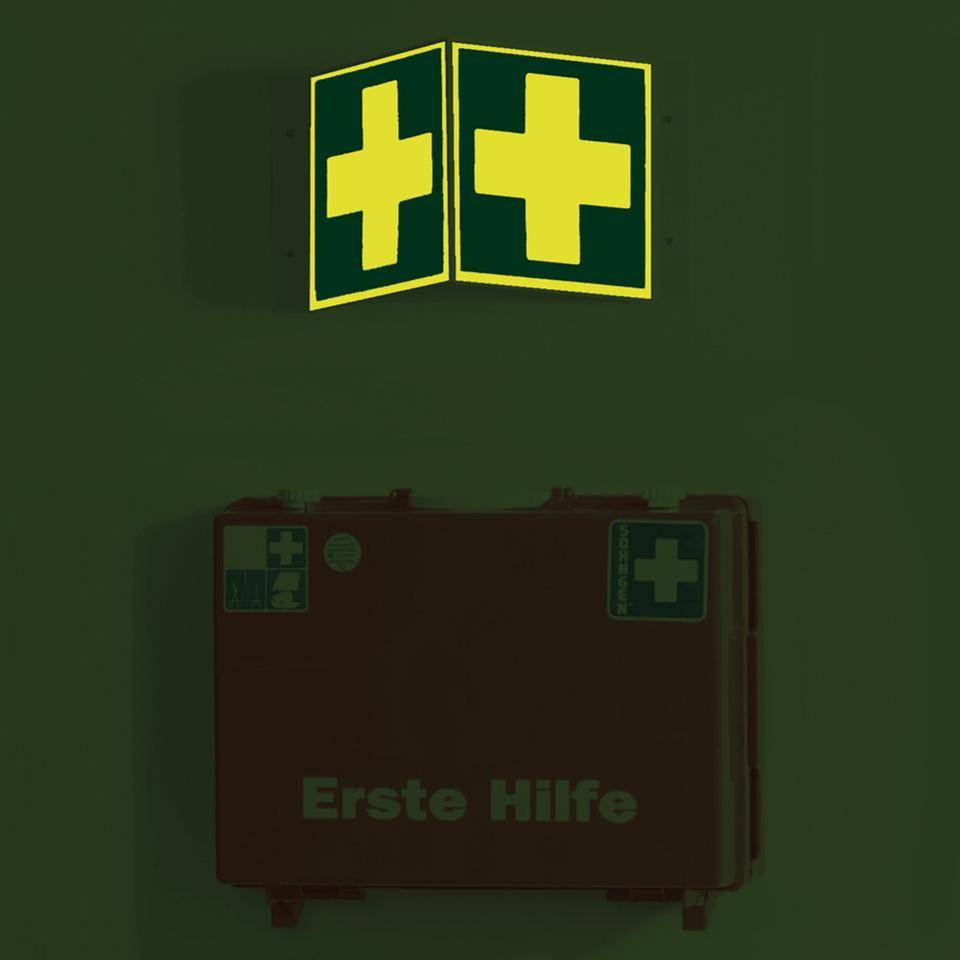 PERMALIGHT® power langnachleuchtend Rettungs-Nasenschild Erste Hilfe, ASR/ISO, Kunststoff, 200x200mm