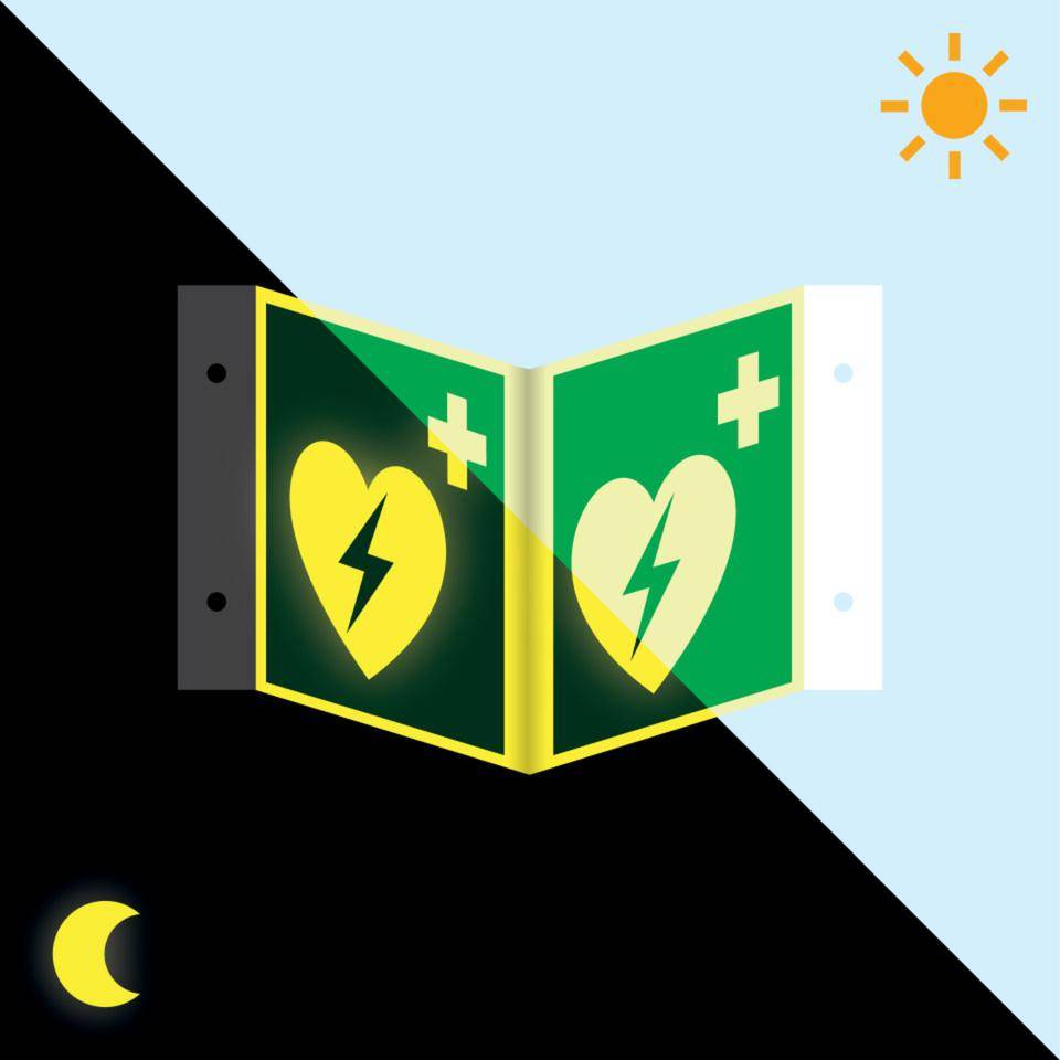 PERMALIGHT® power langnachleuchtend Nasenschild Automatisierter externer Defibrillator (AED), ASR/ISO, Kunststoff