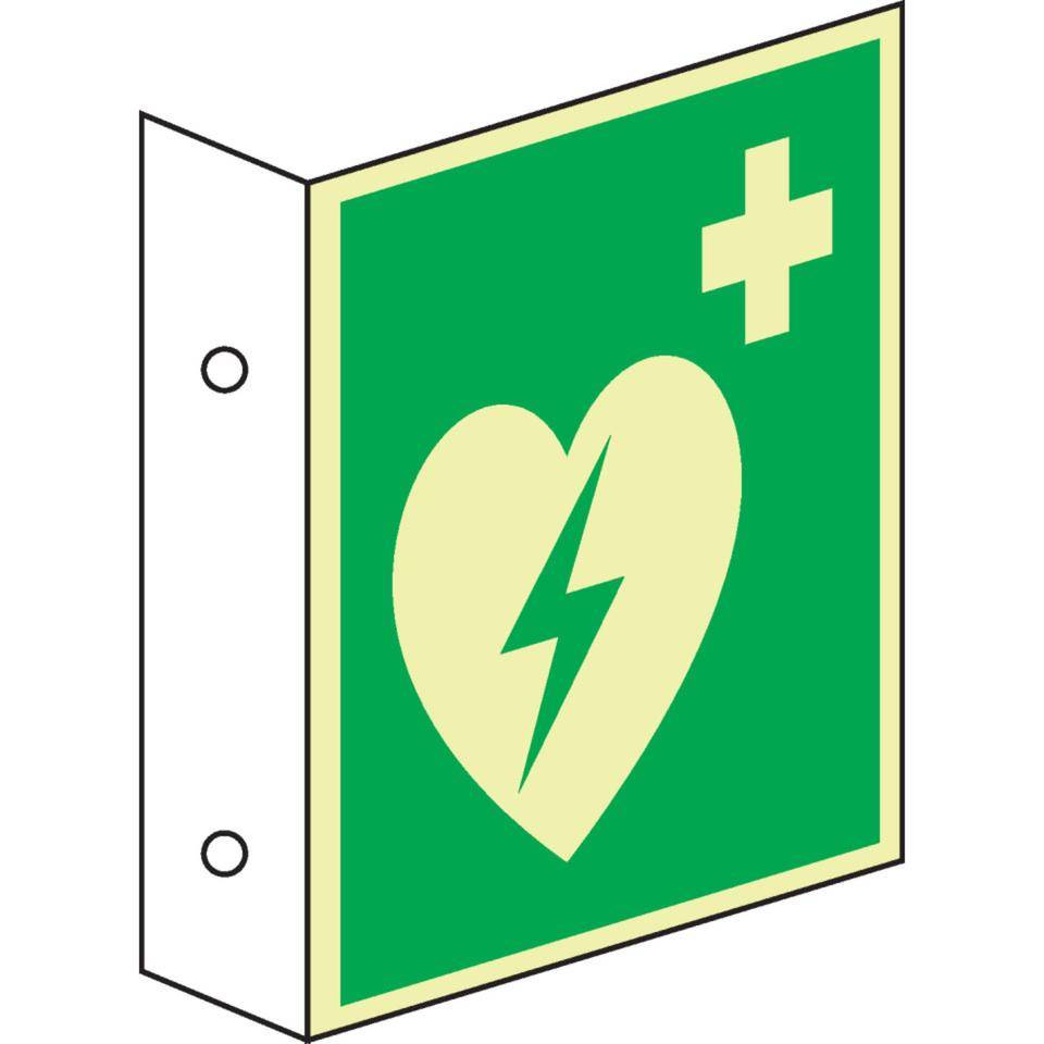 PERMALIGHT® power langnachleuchtend Fahnenschild Automatisierterexterner Defibrillator (AED), DS, ASR, Kunststoff