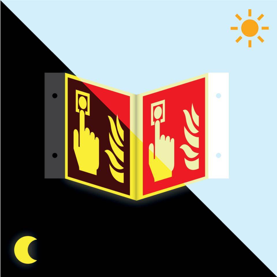 PERMALIGHT® power langnachleuchtend Brandschutz-Nasenschild Brandmelder, Aluminium, 200x200mm, ASR A1.3, DIN EN ISO 7010/F005