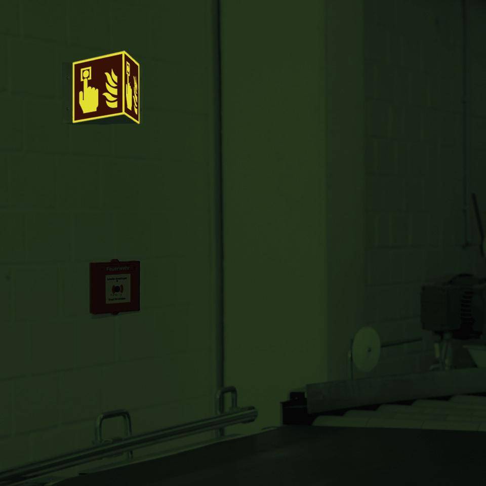 PERMALIGHT® power langnachleuchtend Brandschutz-Nasenschild Brandmelder, Aluminium, 200x200mm, ASR A1.3, DIN EN ISO 7010/F005