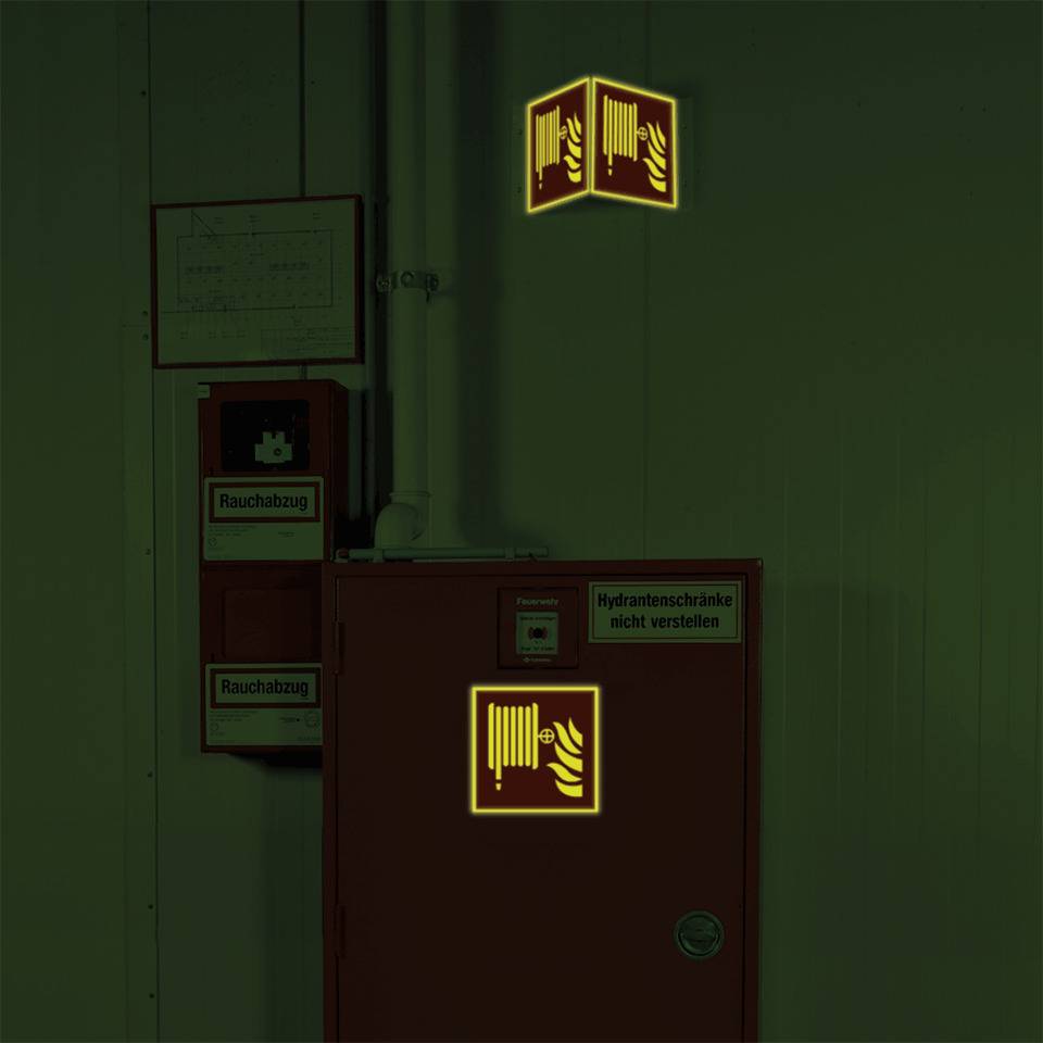 PERMALIGHT® power langnachleuchtend Nasenschild Löschschlauch, ASR/ISO, Kunststoff, 200x200mm