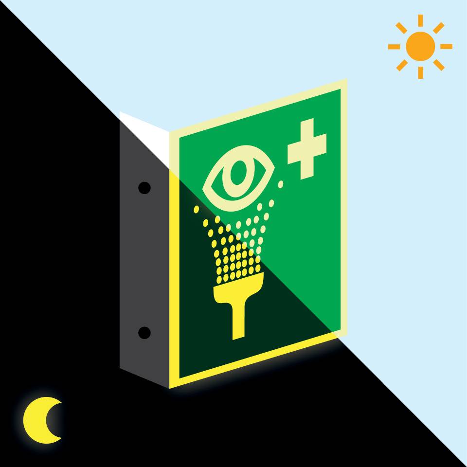 PERMALIGHT® power langnachleuchtend Fahnenschild Augenspüleinrichtung, ASR/ISO, Kunststoff, 200x200mm