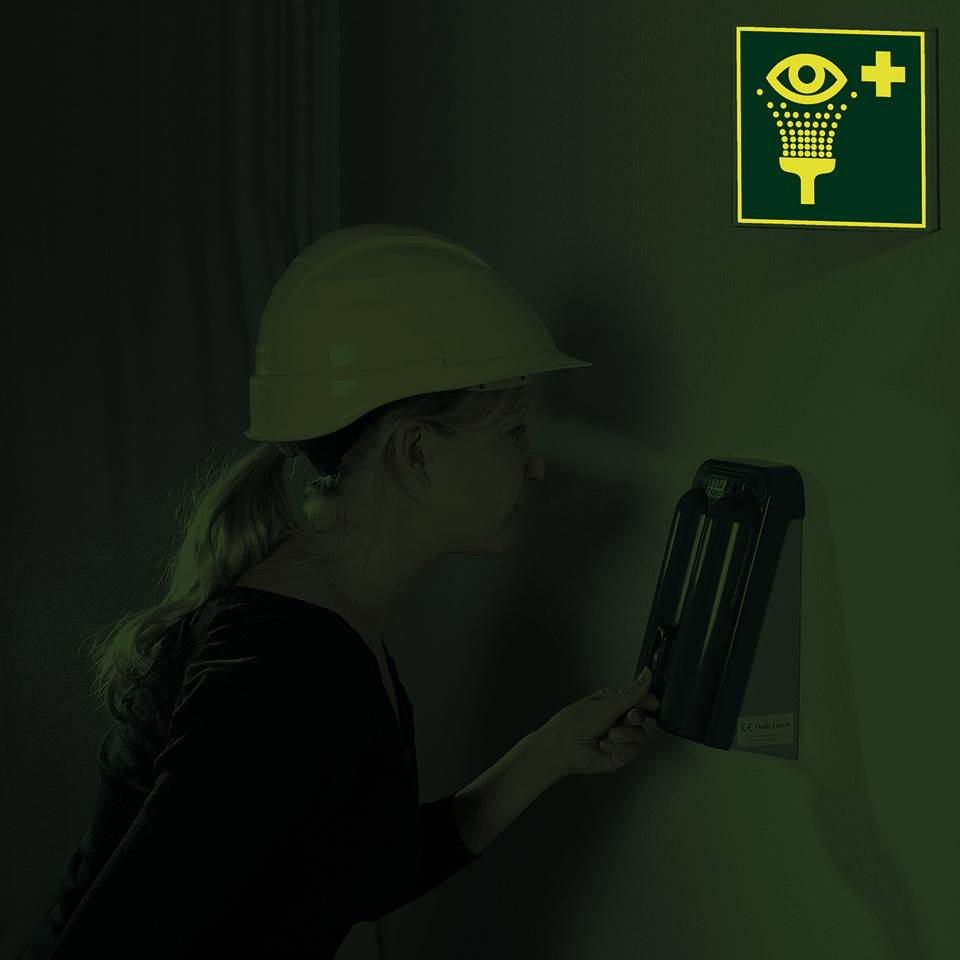 PERMALIGHT® power langnachleuchtend Fahnenschild Augenspüleinrichtung, ASR/ISO, Kunststoff, 200x200mm