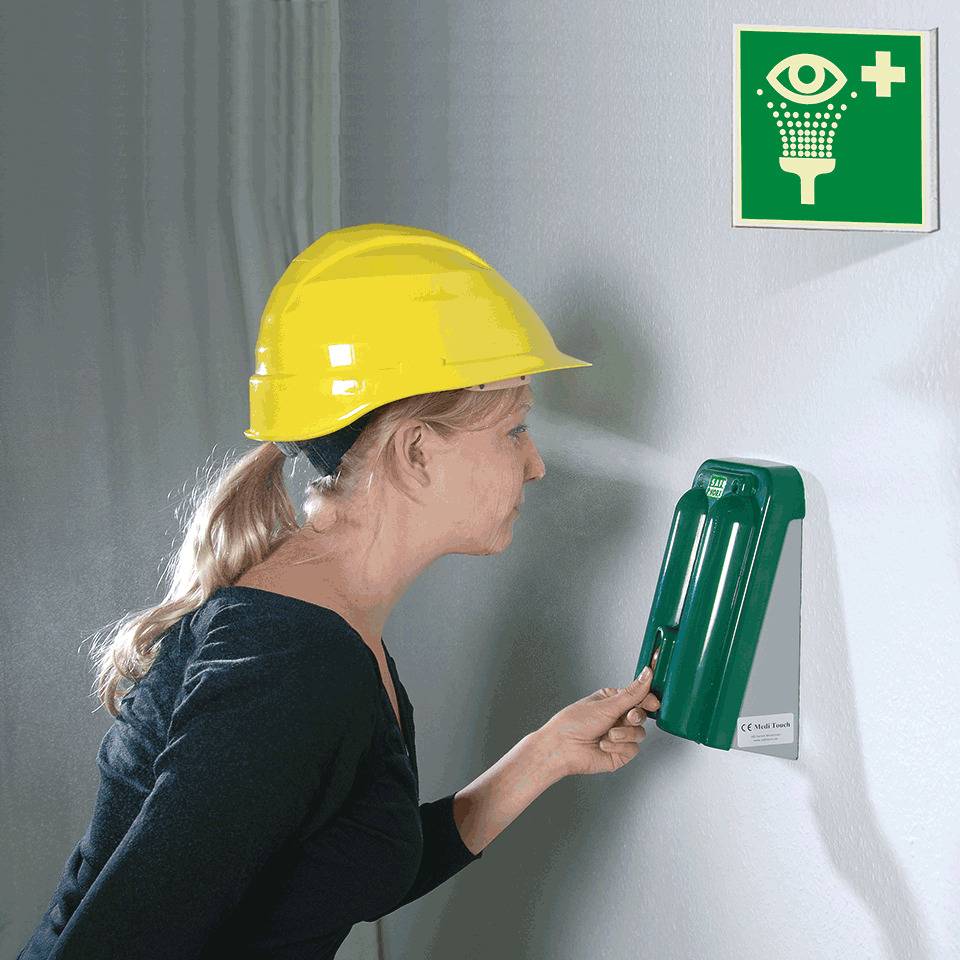 PERMALIGHT® power langnachleuchtend Fahnenschild Augenspüleinrichtung, ASR/ISO, Kunststoff, 200x200mm