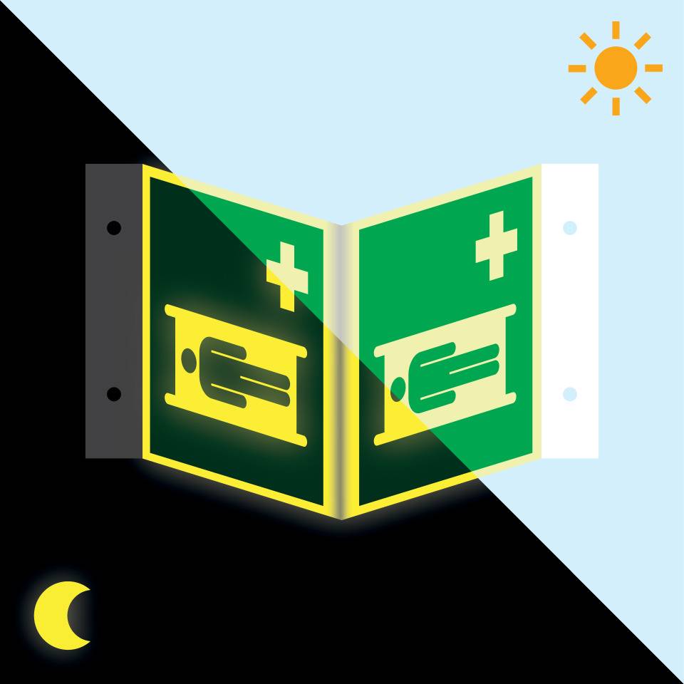 PERMALIGHT® power langnachleuchtend Nasenschild Krankentrage, ASR/ISO, Kunststoff, 200x200mm