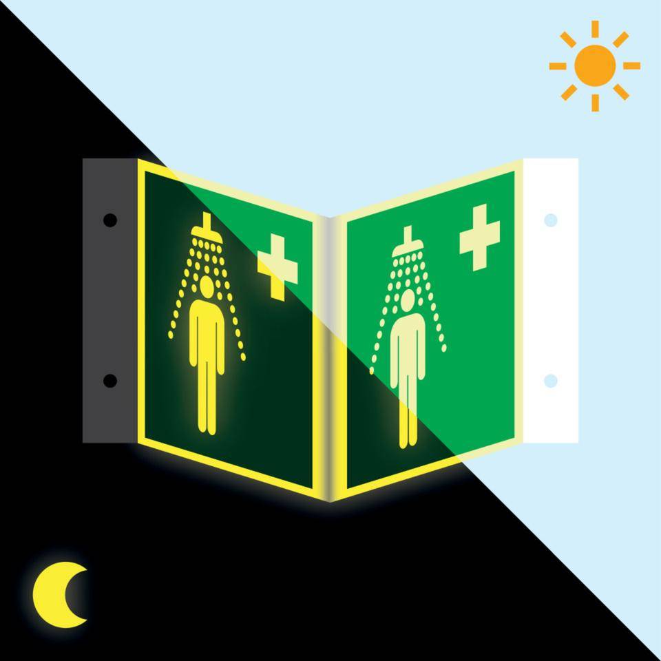 PERMALIGHT® power langnachleuchtend Nasenschild Notdusche, ASR/ISO, Kunststoff, 200x200mm