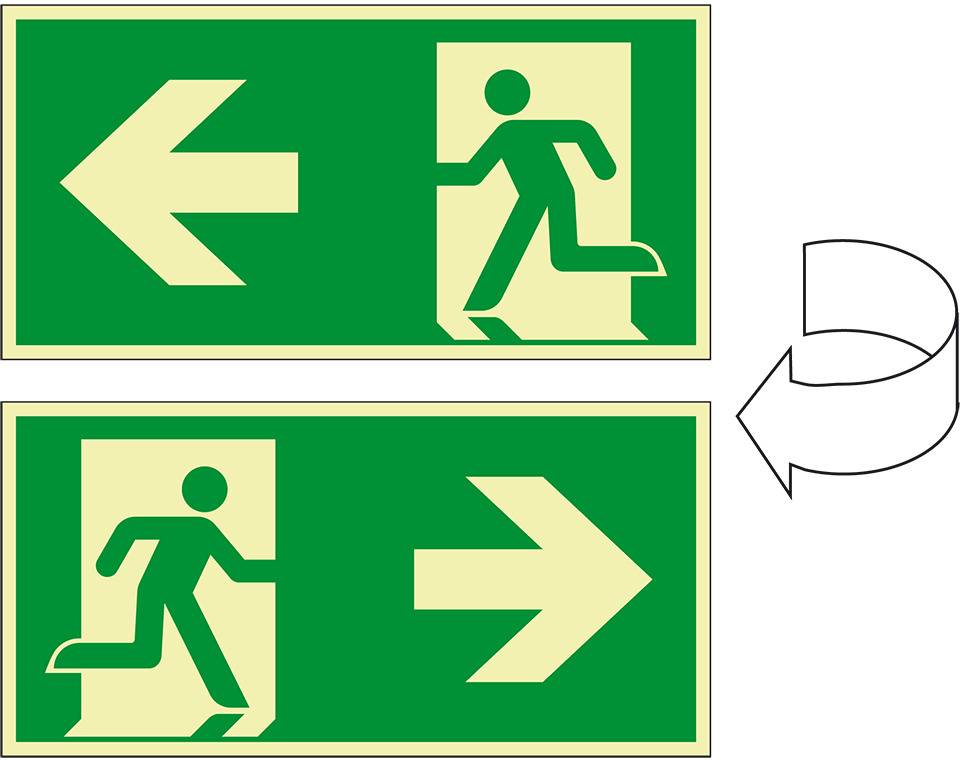 PERMALIGHT® power langnachleuchtend XXL-Rettungszeichen Rettungsweg rechts/links, doppelseitig, Alu-Verbund, 1200x600mm