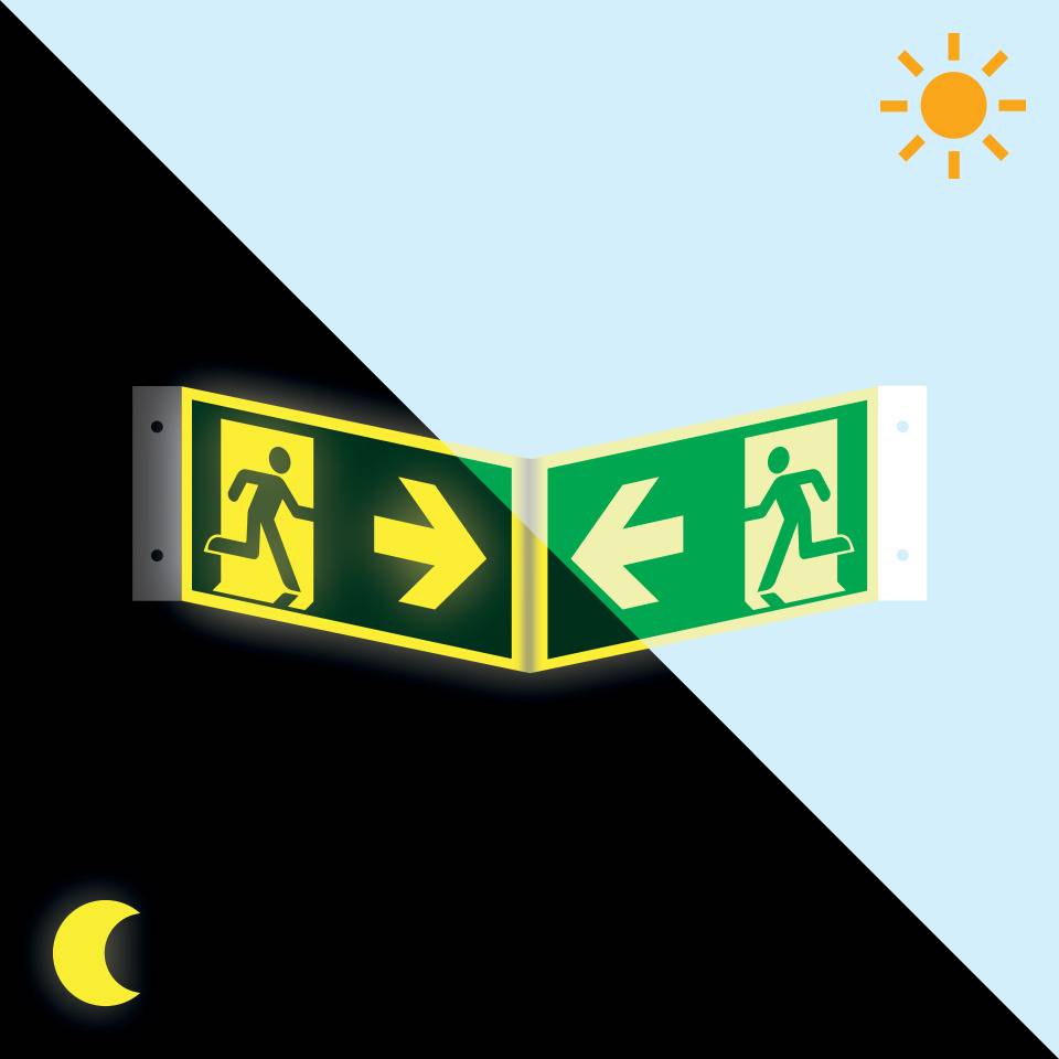PERMALIGHT® power langnachleuchtend Nasenschild Rettungsweg rechts/links, ASR/ISO, Kunststoff, 300x150mm
