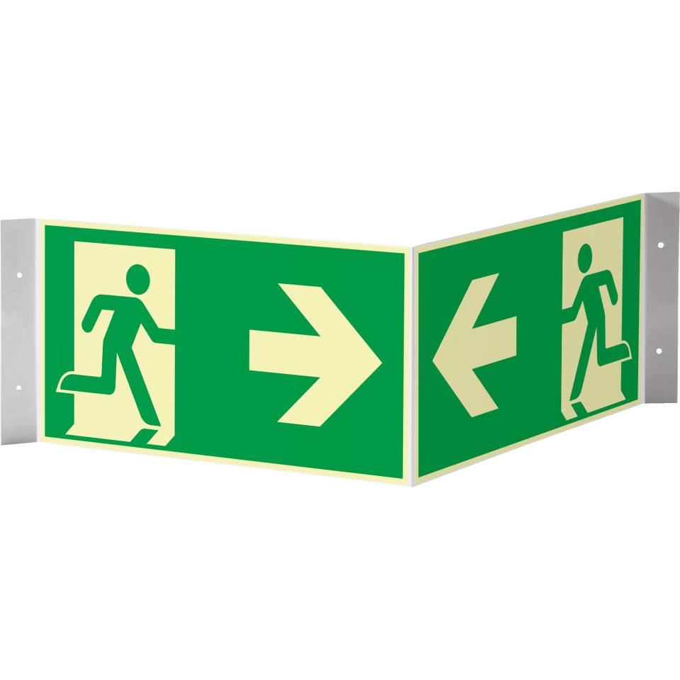 PERMALIGHT® power langnachleuchtend Nasenschild Rettungsweg rechts/links, ASR/ISO, Kunststoff, 300x150mm