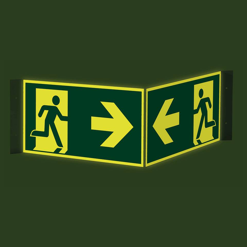 PERMALIGHT® power langnachleuchtend Nasenschild Rettungsweg rechts/links, ASR/ISO, Kunststoff, 300x150mm