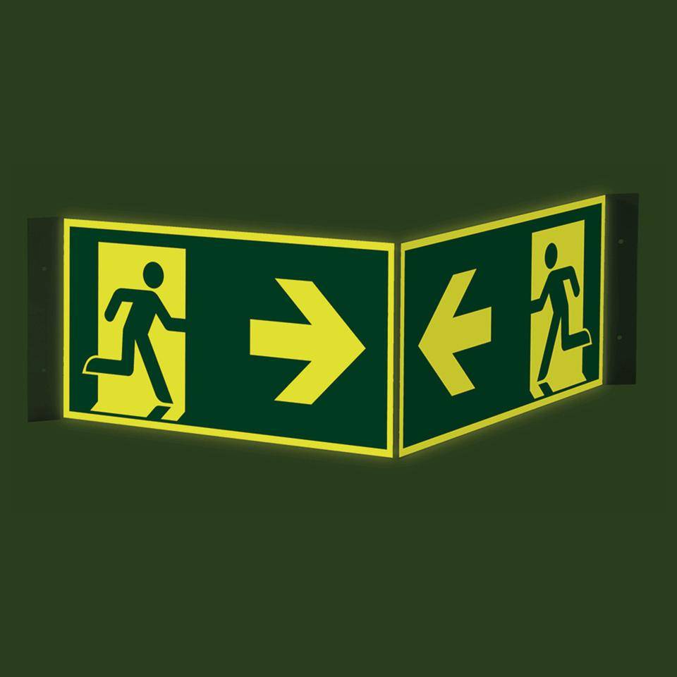 PERMALIGHT® power langnachleuchtend Nasenschild Rettungsweg rechts/links, ASR/ISO, Kunststoff, 300x150mm
