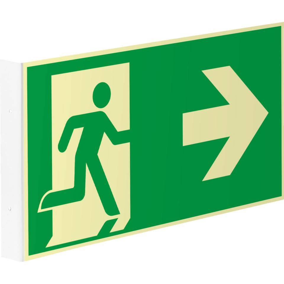 PERMALIGHT® power langnachleuchtend Fahnenschild Rettungsweg rechts/links, ASR/ISO, Kunststoff, 300x150mm