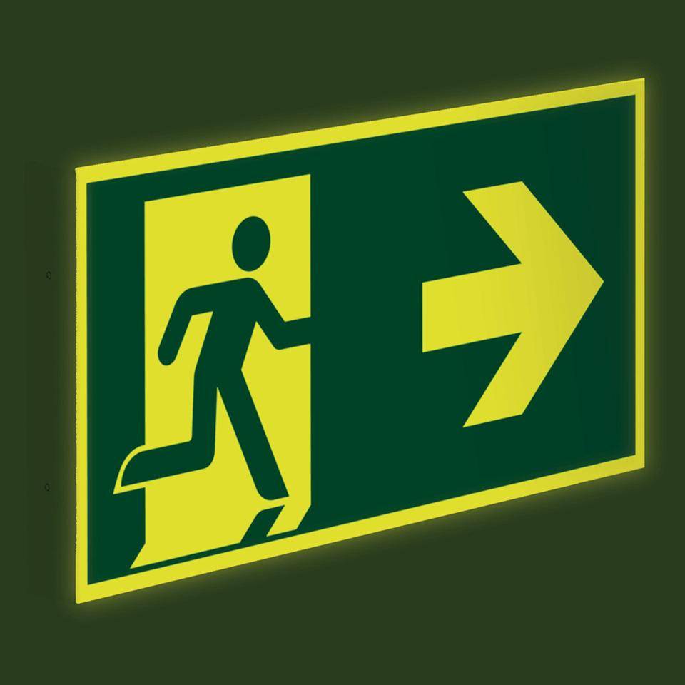 PERMALIGHT® power langnachleuchtend Fahnenschild Rettungsweg rechts/links, ASR/ISO, Kunststoff, 300x150mm