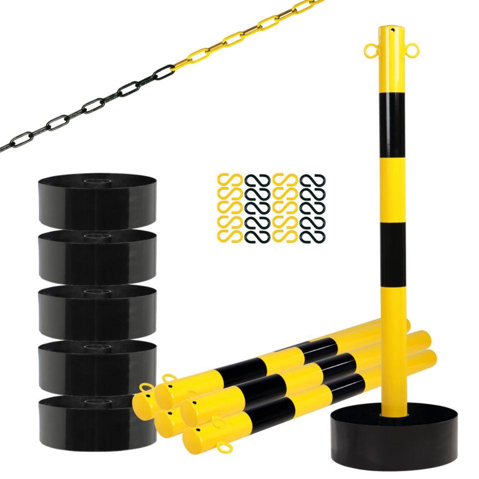 K.57 Kettenständer-Set MultiFILL,6 Pfosten,6 Füße,10m Kette gelb/schw,20 S-Haken