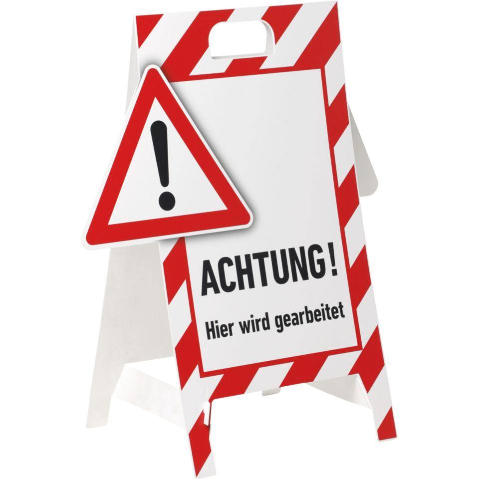 Verbotaufsteller 3D-Optik, Hier w. gearbeitet, rot/weiß, Kunststoff, 480x650mm, 300g