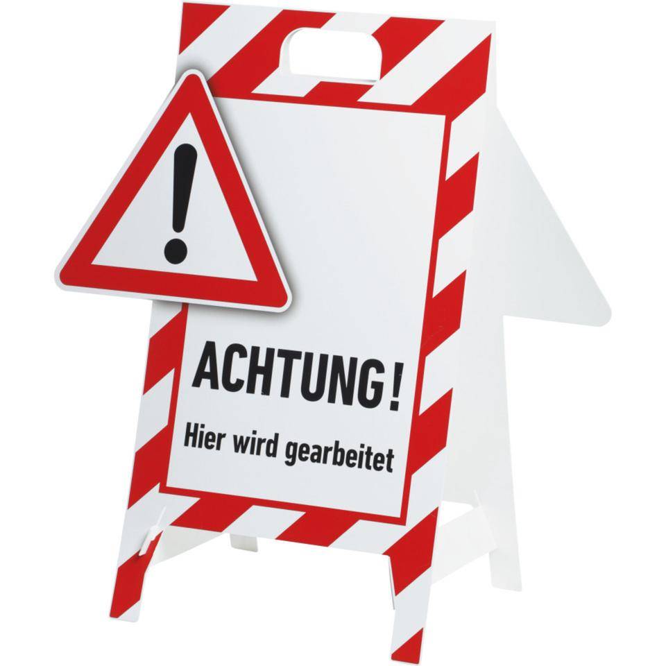 Verbotaufsteller 3D-Optik, Hier w. gearbeitet, rot/weiß, Kunststoff, 480x650mm, 300g