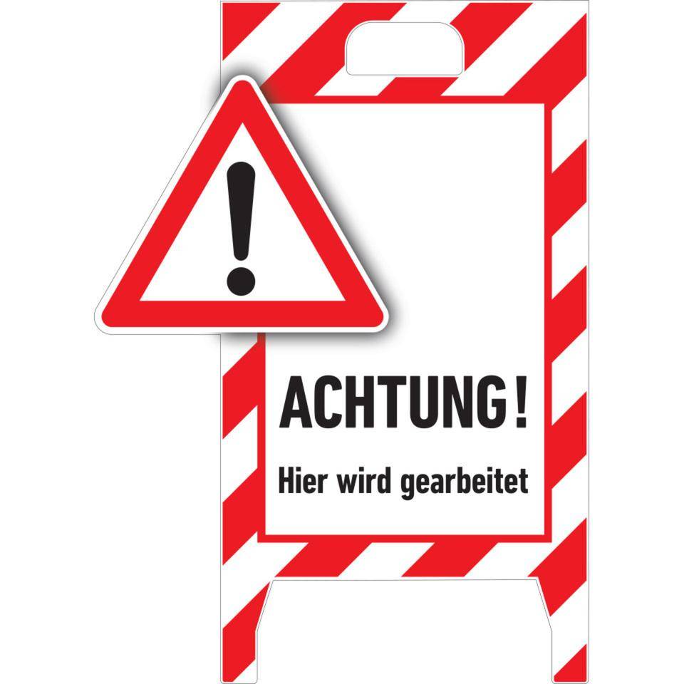 Verbotaufsteller 3D-Optik, Hier w. gearbeitet, rot/weiß, Kunststoff, 480x650mm, 300g