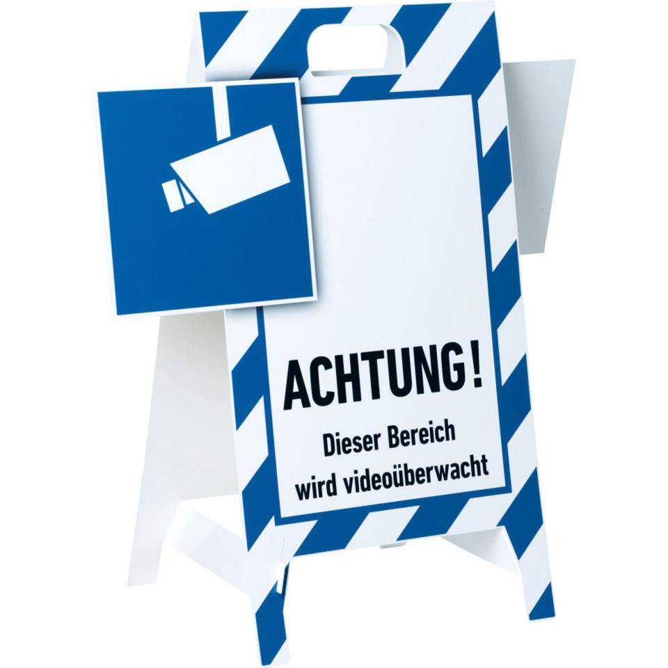 Hinweisaufsteller 3D-Optik, ...videoüberwacht, blau/weiß, Kunststoff, 480x650mm, 300g