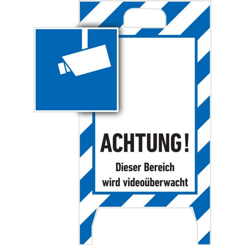 Hinweisaufsteller 3D-Optik, ...videoüberwacht, blau/weiß, Kunststoff, 480x650mm, 300g
