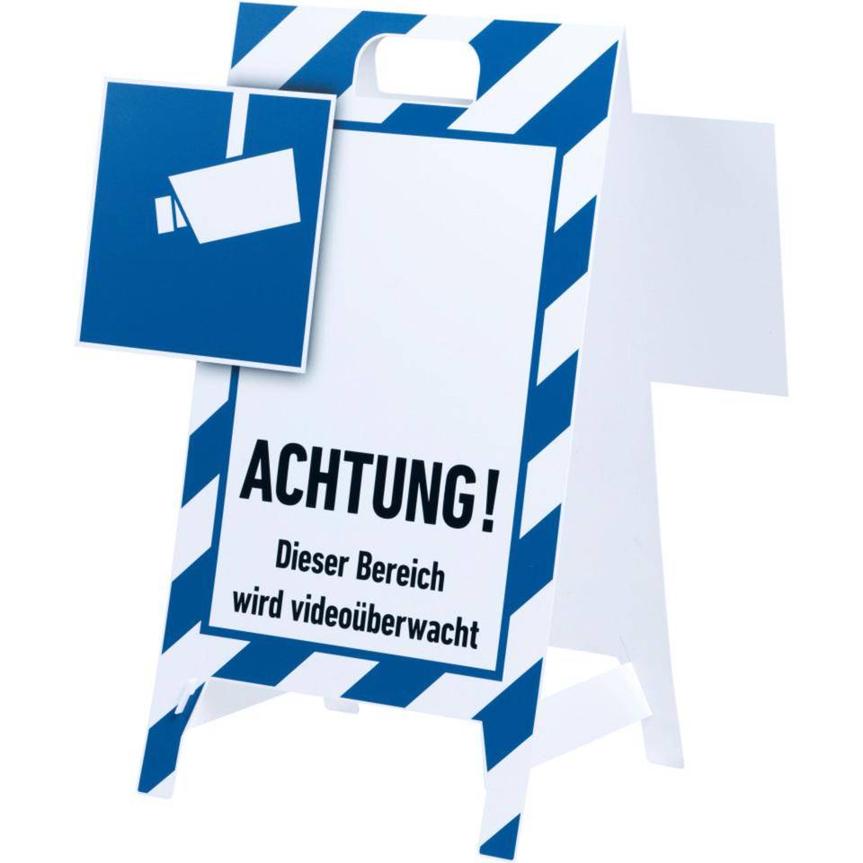 Hinweisaufsteller 3D-Optik, ...videoüberwacht, blau/weiß, Kunststoff, 480x650mm, 300g