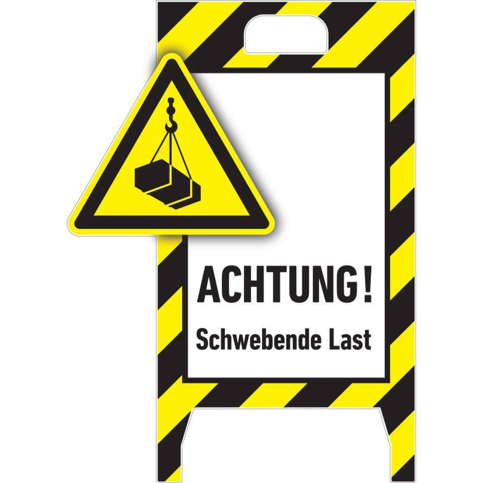 Warnaufsteller 3D-Optik, Achtung! Schwebende Last, Kunststoff, 480x650mm, 300g