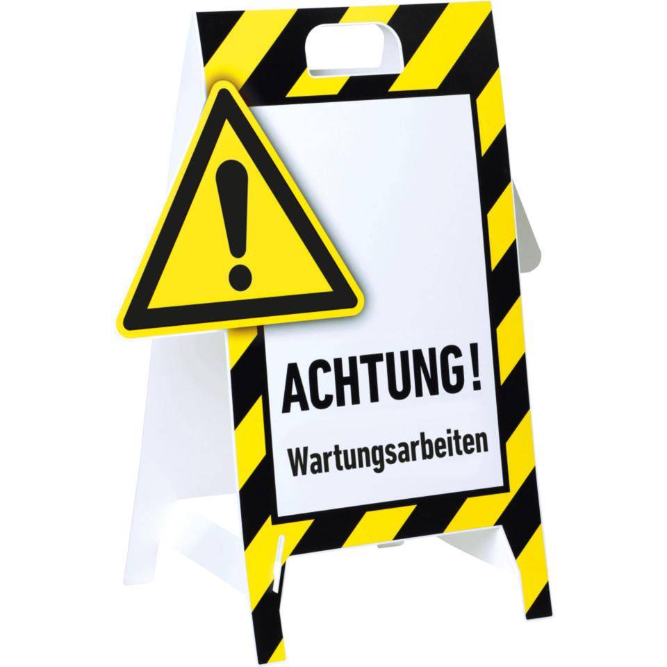 Warnaufsteller 3D-Optik, ACHTUNG! Wartungsarbeiten, Kunststoff, 480x650mm, 300g