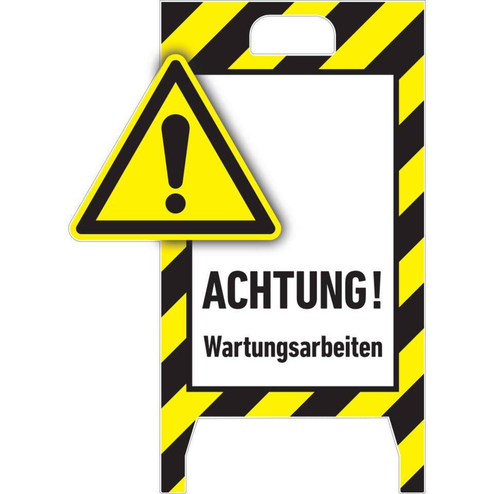 Warnaufsteller 3D-Optik, ACHTUNG! Wartungsarbeiten, Kunststoff, 480x650mm, 300g