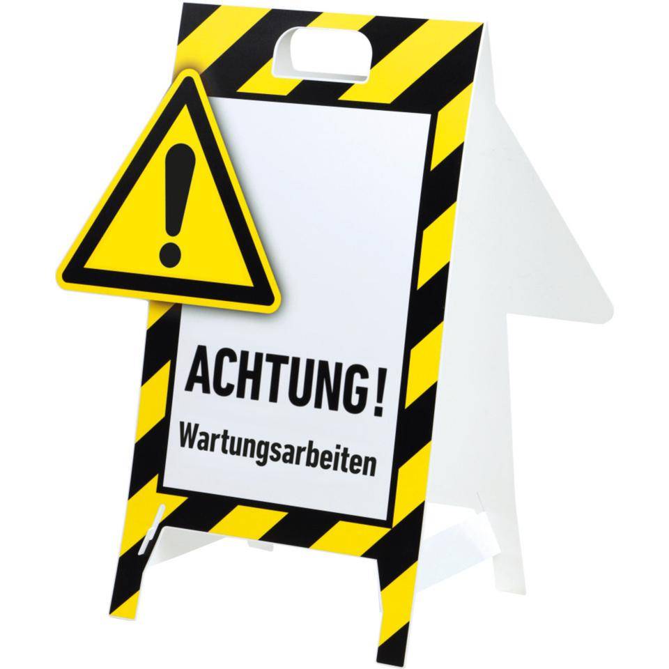 Warnaufsteller 3D-Optik, ACHTUNG! Wartungsarbeiten, Kunststoff, 480x650mm, 300g