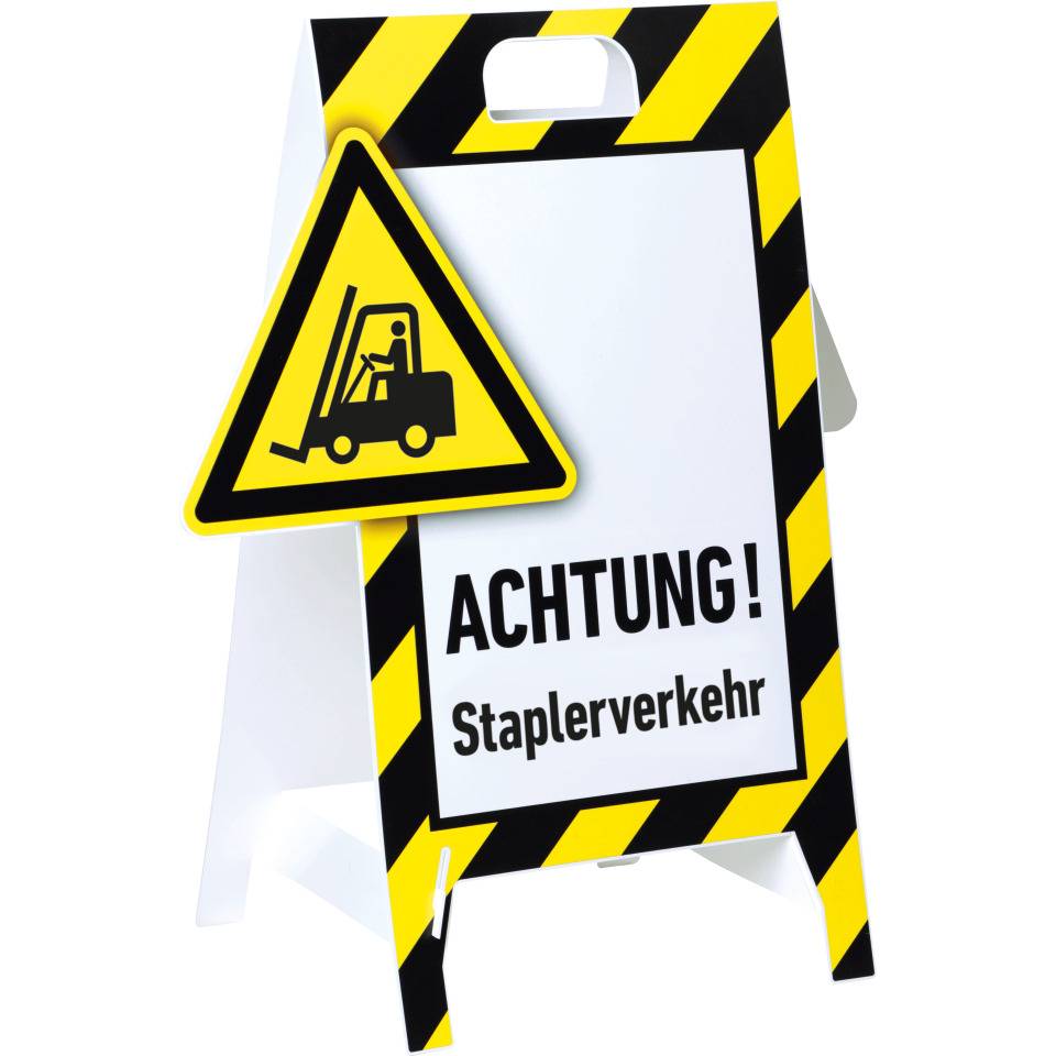 Warnaufsteller 3D-Optik, ACHTUNG! Staplerverkehr, Kunststoff, 480x650mm, 300g