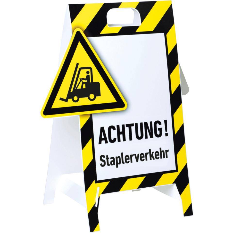 Warnaufsteller 3D-Optik, ACHTUNG! Staplerverkehr, Kunststoff, 480x650mm, 300g