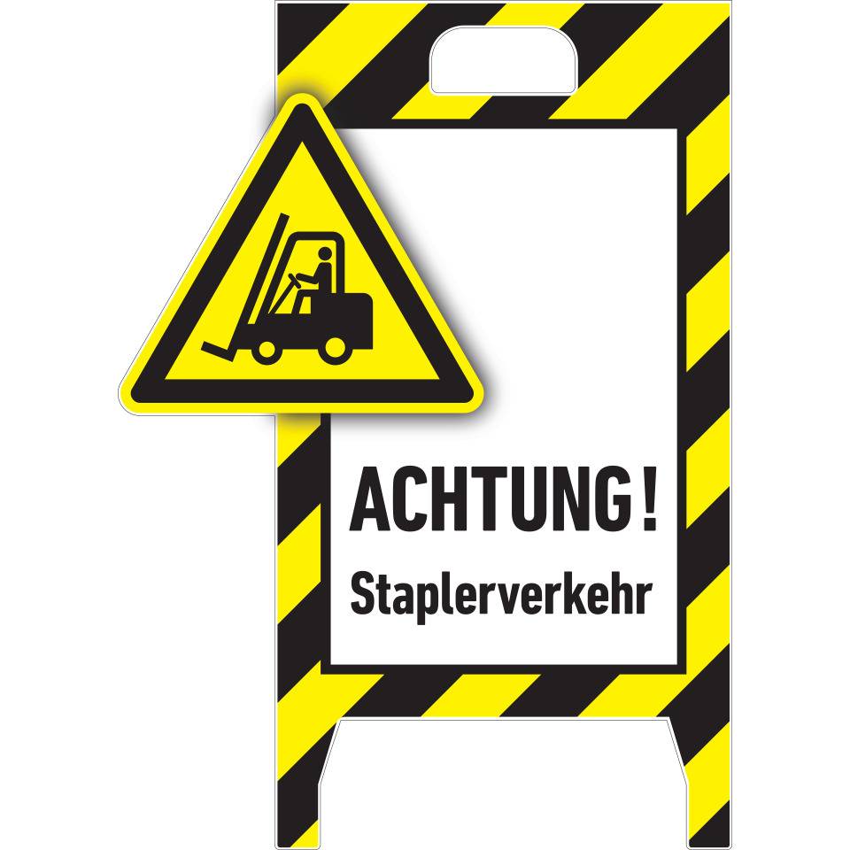 Warnaufsteller 3D-Optik, ACHTUNG! Staplerverkehr, Kunststoff, 480x650mm, 300g