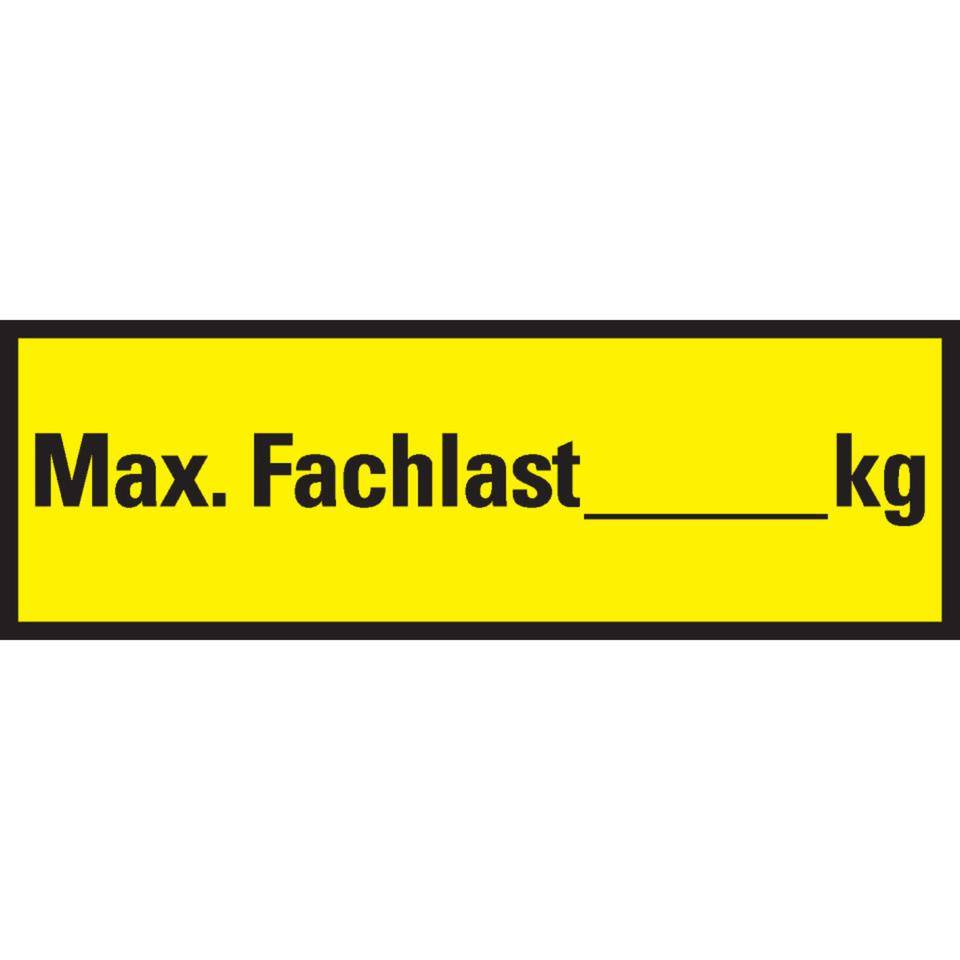 Regalbelastungs-Aufkleber max. Fachlast, Cellulose-Folie, selbstklebend, 150x50mm, 5/Bogen