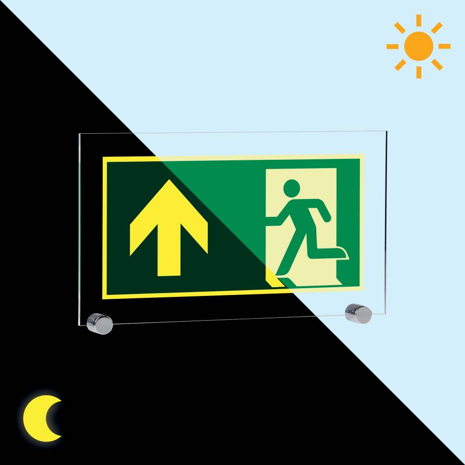 PERMALIGHT® power langnachleuchtend Rettungsweg geradeaus, ASR/ISO, Klemmbefestigung, Acryl, 347x198mm