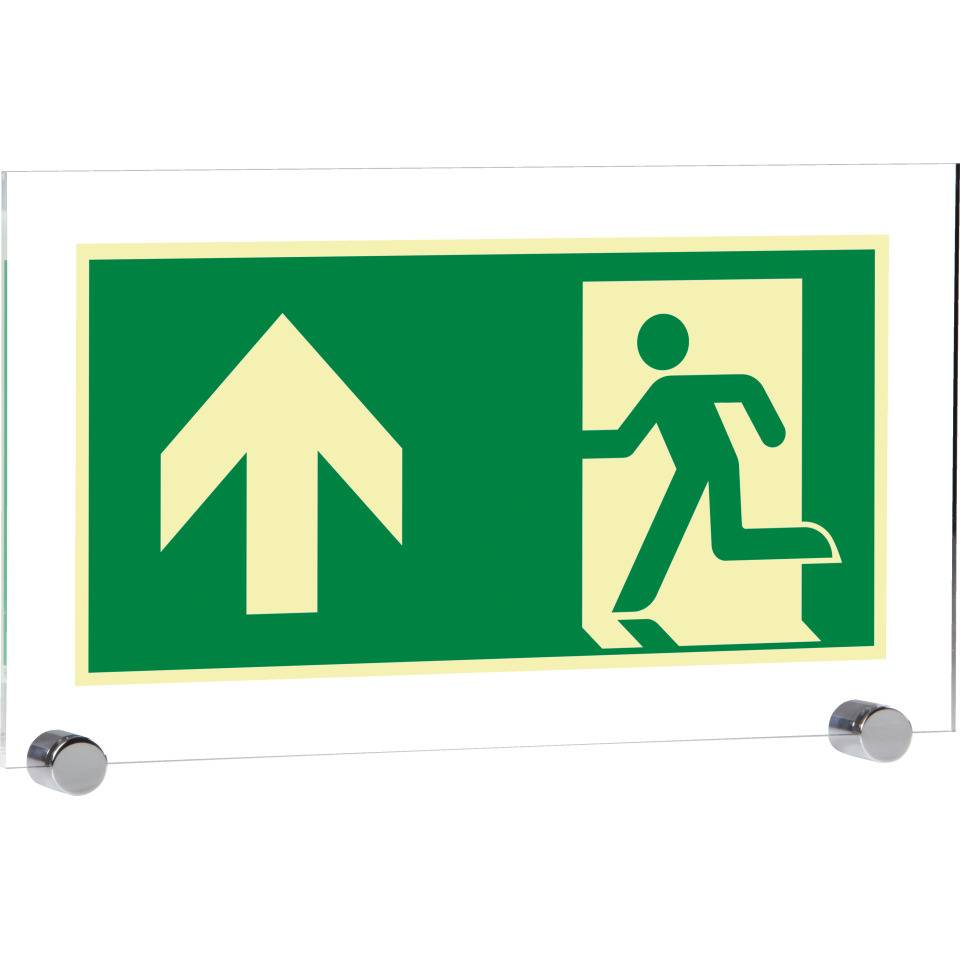 PERMALIGHT® power langnachleuchtend Rettungsweg geradeaus, ASR/ISO, Klemmbefestigung, Acryl, 347x198mm