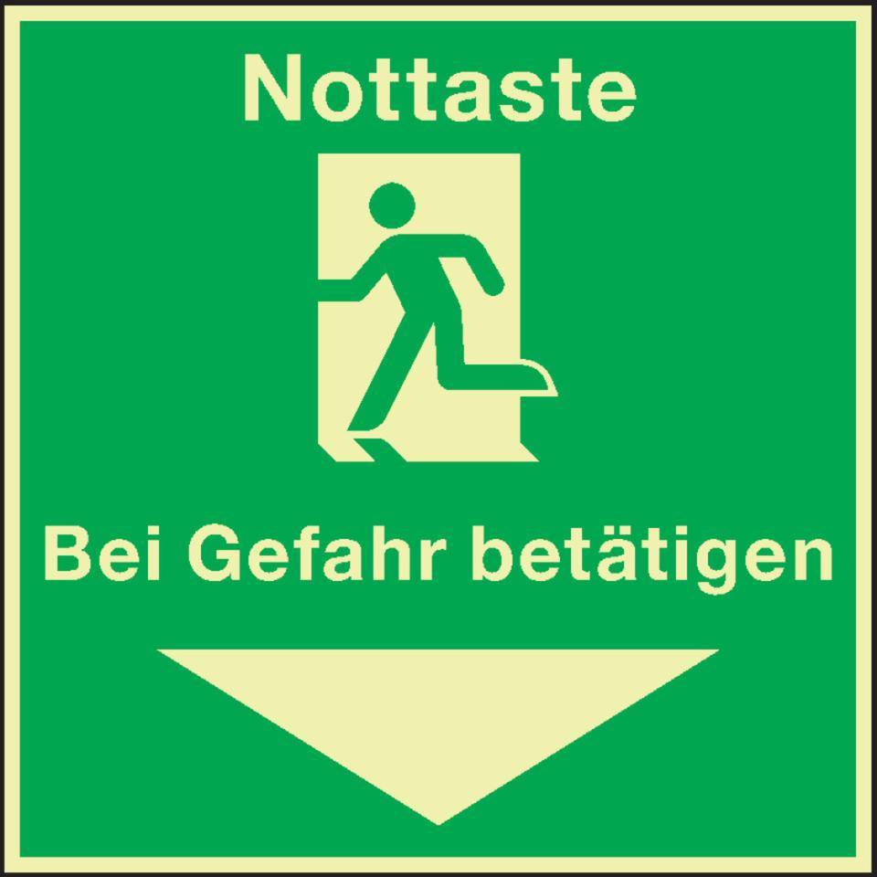 PERMALIGHT® power langnachleuchtend Rettungszeichen Nottaste beiGefahr betätigen, DGUV, Folie, 70x70mm