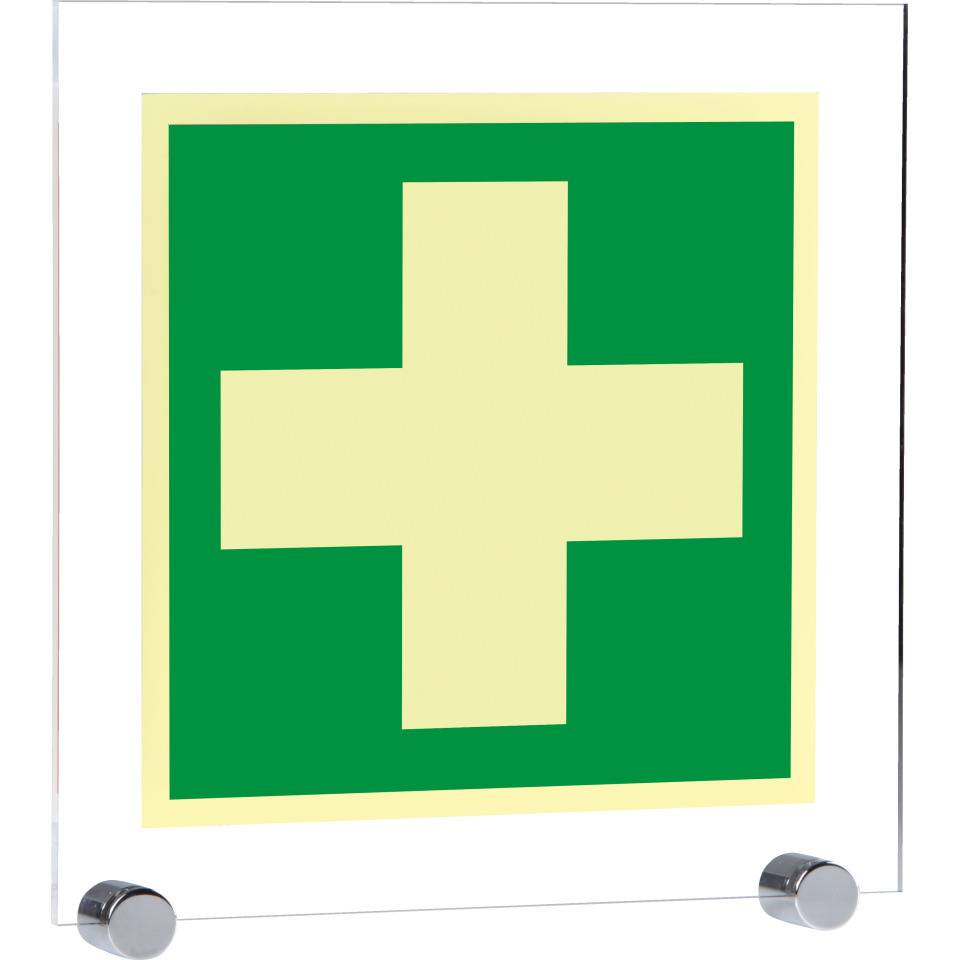 PERMALIGHT® power langnachleuchtend Rettungszeichen Erste Hilfe, ASR/ISO, Klemmbefestigung, Acryl, 250x250mm