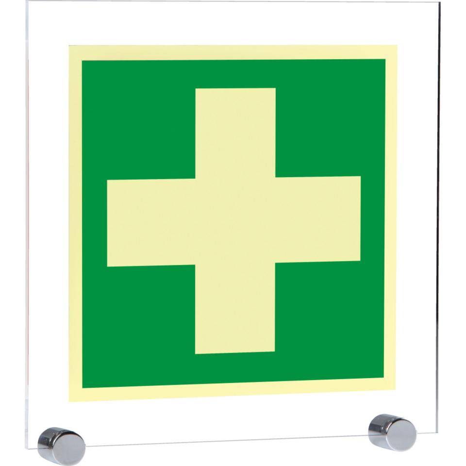 PERMALIGHT® power langnachleuchtend Rettungszeichen Erste Hilfe,ASR/ISO, Klemmbefestigung, Acryl, 250x250mm