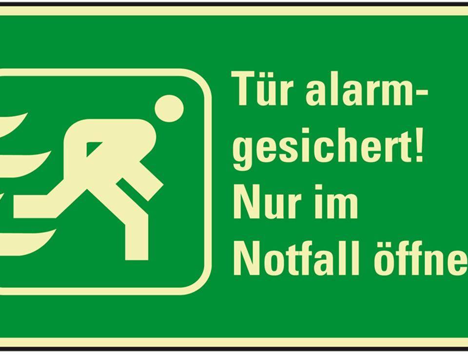 PERMALIGHT® power langnachleuchtend Rettungszeichen Tür alarmgesichert!..., pb., Folie, 200x120mm