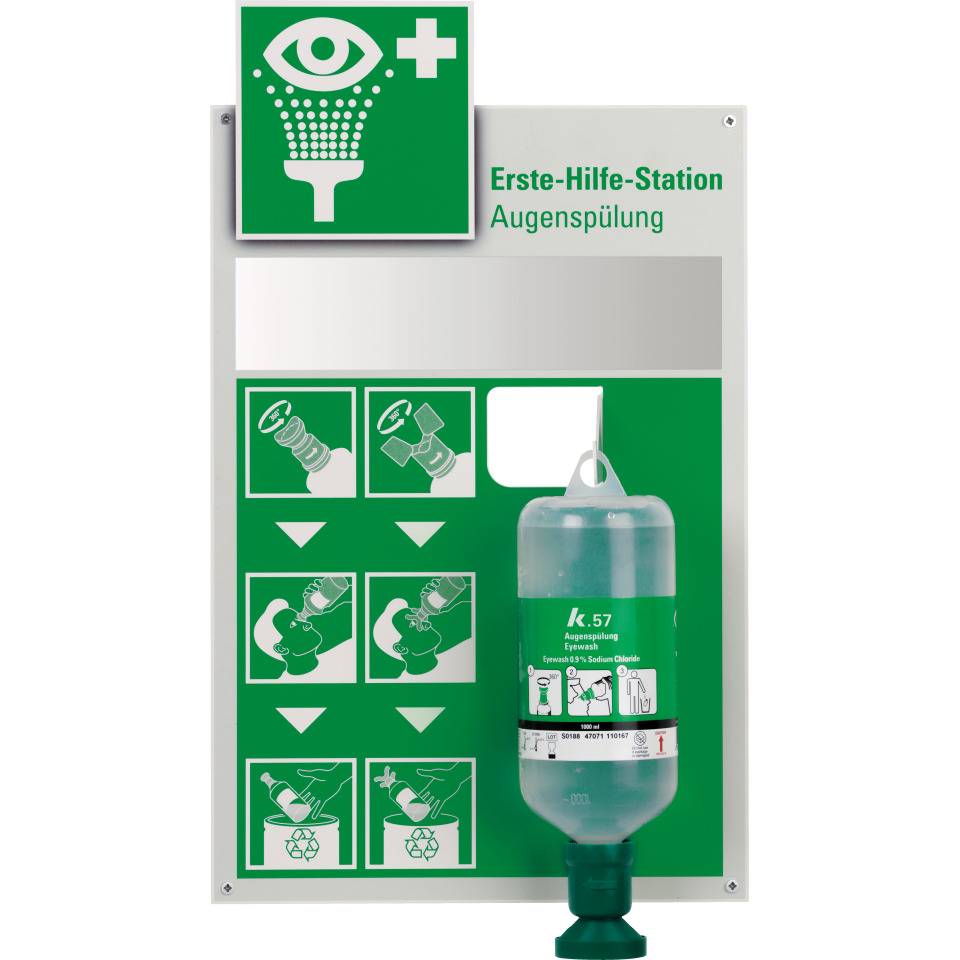 K.57 Wand-Augenspülstation SMALL, m. 1000ml Flasche, grün, Kunststoff, 310x520mm