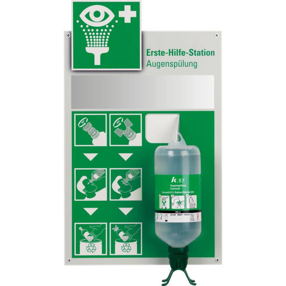 K.57 Wand-Augenspülstation SMALL,m. 1000ml Flasche DUO,grün,Kunststoff,310x520mm
