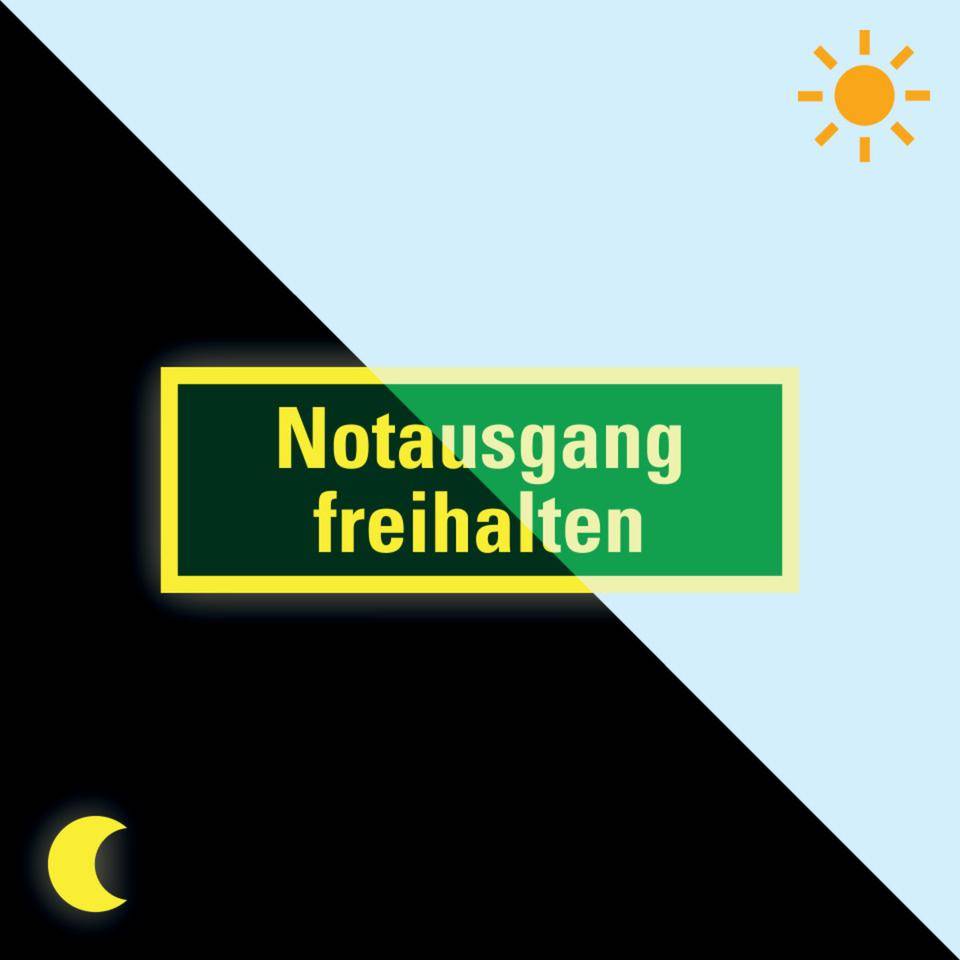 PERMALIGHT® power langnachleuchtend Rettungszeichen Notausgang freihalten, praxisbewährt, Folie, 297x105mm