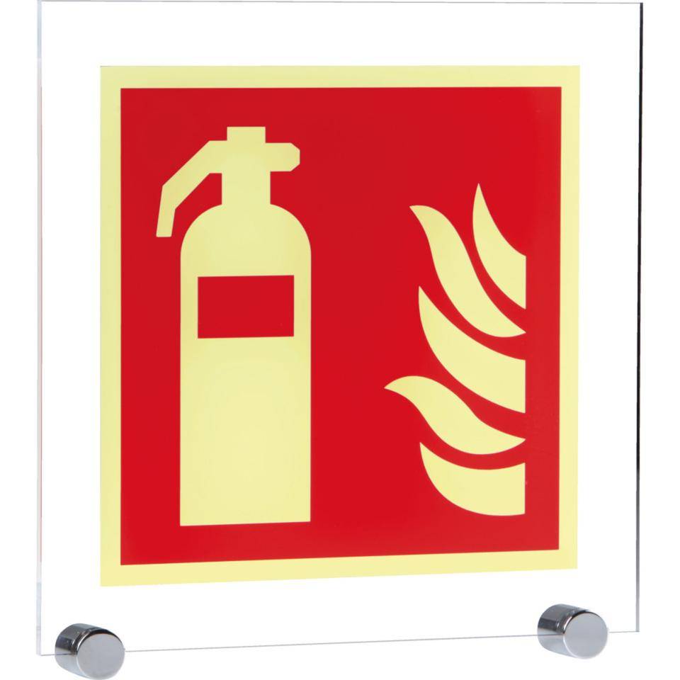 PERMALIGHT® power langnachleuchtend Brandschutz Feuerlöscher, ASR/ISO, mit Klemmbefestigung, Acryl, 250x250mm