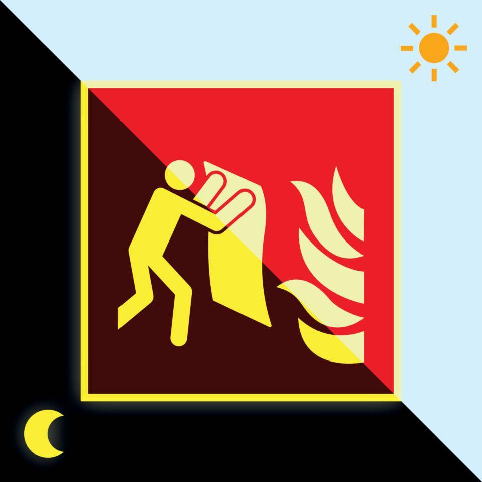 PERMALIGHT® power langnachleuchtend Brandschutzschild Feuerlöschdecke, ISO, Folie, 200x200mm