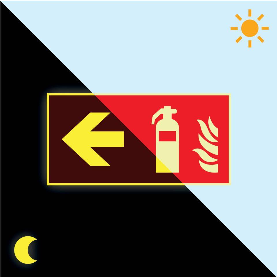 PERMALIGHT® power langnachleuchtend Brandschutzschild Feuerlöscher links , ASR/ISO, Kunststoff, 300x150mm
