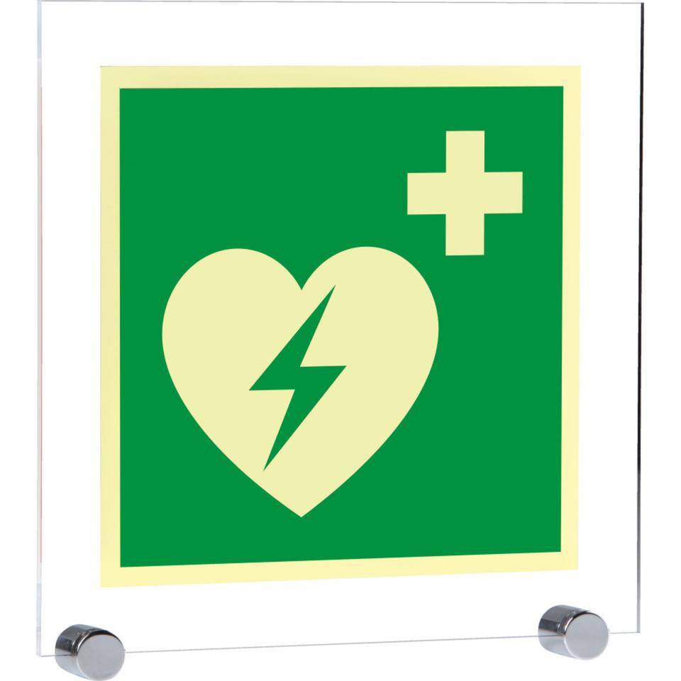 PERMALIGHT® power langnachleuchtend Autom.ext.Defibrillator, ASR, Klemmbefestigung, Acryl, 250x250mm