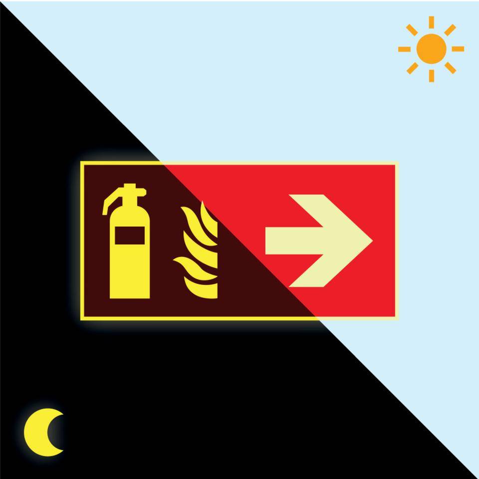PERMALIGHT® power langnachleuchtend Brandschutzschild Feuerlöscher rechts , ASR/ISO, Kunststoff, 300x150mm